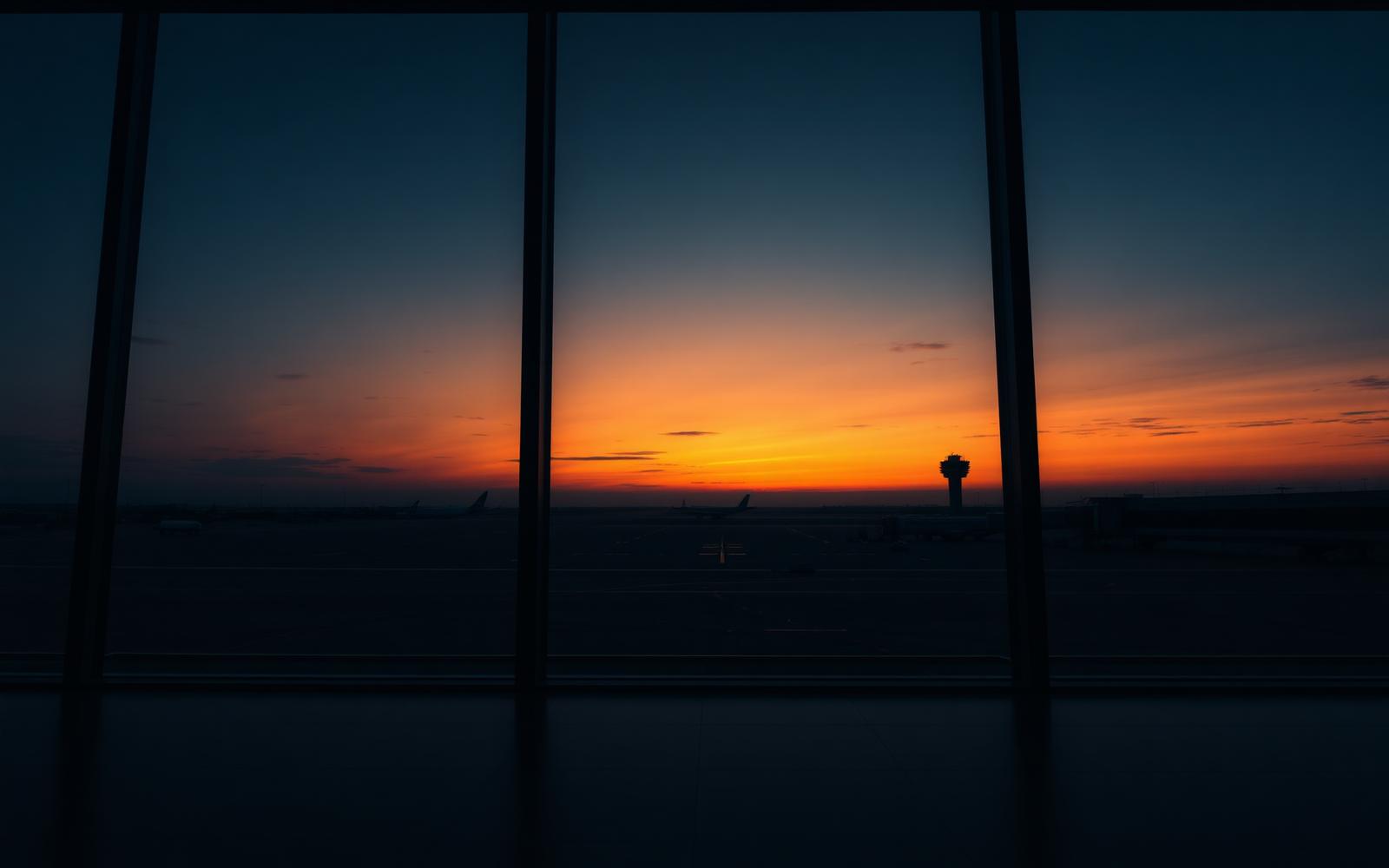 Airport operations at dusk